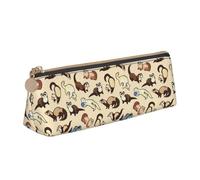 Astuccio triangolare in pelle con stampa di furetto peloso, con cerniera, per ragazzi e ragazze, per studenti al lavoro e a scuola, bianco, Taglia unica, Astuccio per trucchi