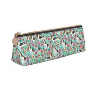 Astuccio triangolare in pelle con stampa floreale Basset Hound Sweet con astuccio per penne con cerniera, per ragazzi e ragazze, per lavoro e scuola, bianco, Taglia unica, Astuccio per trucchi