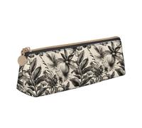 Astuccio triangolare in pelle con stampa floreale con erbe botaniche e astuccio per penne con cerniera, per ragazzi e ragazze, per lavoro e scuola, bianco, Taglia unica, Astuccio per trucchi