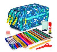 Astuccio Triplo Colepack Design Blue Garden con Materiale Scolastico Incluso