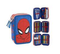Astuccio triplo con accessori Spider-Man per bambino, astuccio scolastico blu con 3 cerniere, matite e pennarelli inclusi, licenza ufficiale Marvel, rientro a scuola