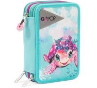 GO POP - Astuccio Triplo Scuola Turtle Bloom Con 3 Zip E 3 Scomparti, Contiene 18 Matite Colorate, 18 Pennarelli e altri Pratici Oggetti per la Scuola,13 l x 19,5 h x 6,5 p