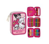 Astuccio triplo Hello Kitty da bambina, taglia unica, astuccio scolastico rosa con accessori, 3 scomparti con cerniera, set di cancelleria per il ritorno a scuola, licenza ufficiale