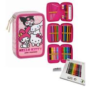 Astuccio Triplo Hello Kitty Kuromi Completo con Accessori + Omaggio 18 Pastelli