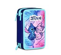 Astuccio Triplo Lilo & Stitch Scuola 3 Zip, Celeste E Rosa Scuola 2025/26 Seven