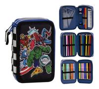 Astuccio triplo Marvel Avengers con accessori completi e design da supereroe - Astuccio Spiderman con matite, libri da colorare, righello e accessori per bambini