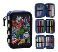 Astuccio triplo Marvel Avengers con accessori completi e design da supereroe - Astuccio Spiderman con matite, libri da colorare, righello e accessori per bambini