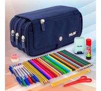 Astuccio Triplo Milan 1918 con Materiale Scolastico Incluso Blu