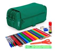 Astuccio Triplo Officebox Eco con Materiale Scolastico Incluso - Verde