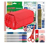 Astuccio Triplo Officebox Rosso Corallo con Materiale Scolastico Incluso
