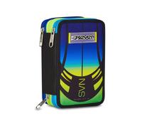 ASTUCCIO triplo scomparto NUANCED VERDE BLU con 3 zip SCUOLA seven COMPLETO di m