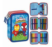 Astuccio triplo Spidey Marvel per bambini, taglia unica, blu, con 3 cerniere e accessori di cancelleria inclusi, licenza ufficiale, ideale per la scuola e il ritorno a scuola