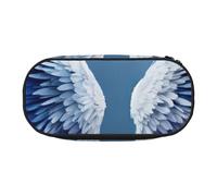 Astuccio unisex con stampa di ali d'angelo, design compatto per matite, piccoli oggetti, cerniera a doppia testa, Nero , Taglia unica, Astuccio per trucchi