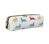 Astuccio unisex con stampa di conigli in diverse pose che saltano e corrono, astuccio per tutti i giorni, ufficio, viaggi, elegante organizer per cancelleria, Oro, One Size, Organizer per borse