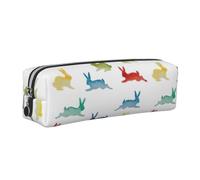 Astuccio unisex con stampa di conigli in diverse pose che saltano e corrono, astuccio per tutti i giorni, ufficio, viaggi, elegante organizer per cancelleria, Argento, One Size, Organizer per borse