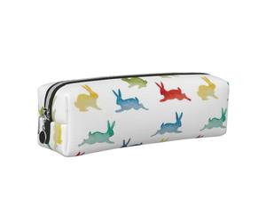 Astuccio unisex con stampa di conigli in diverse pose che saltano e corrono, astuccio per tutti i giorni, ufficio, viaggi, elegante organizer per cancelleria, Argento, One Size, Organizer per borse