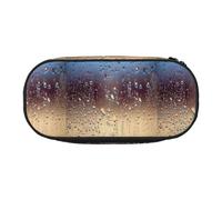 Astuccio unisex con stampa gocce di pioggia su vetro, design compatto per matite, piccoli oggetti, cerniera a doppia testa, Nero , Taglia unica, Astuccio per trucchi