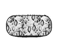 Astuccio unisex in pelle di serpente con stampa bianca e nera - Design compatto per matite, piccoli oggetti - cerniera a doppia testa, Nero , Taglia unica, Astuccio per trucchi