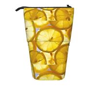 Astuccio verticale retrattile con fette di limone, per penne, matite e piccoli oggetti, Nero , Taglia unica, Astuccio per trucchi