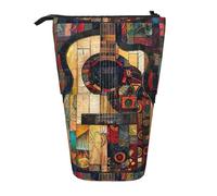 Astuccio verticale retrattile con motivo chitarra artistica, astuccio per trucchi, per penne, matite e piccoli oggetti, Nero , Taglia unica, Astuccio per trucchi