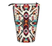 Astuccio verticale retrattile con motivo nativo americano, per penne, matite e piccoli oggetti, Nero , Taglia unica, Astuccio per trucchi
