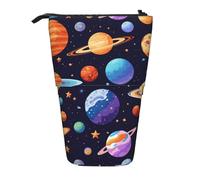 Astuccio verticale retrattile con motivo pianeta, per penne, matite e piccoli oggetti, Nero , Taglia unica, Astuccio per trucchi