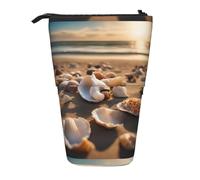 Astuccio verticale retrattile con paesaggio di conchiglie sulla spiaggia, borsa per trucchi per penne, matite e piccoli oggetti, Nero , Taglia unica, Astuccio per trucchi