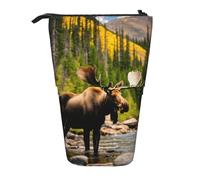 Astuccio verticale retrattile, motivo: cervo e orso, astuccio per trucchi, per penne, matite e piccoli oggetti, Nero , Taglia unica, Astuccio per trucchi