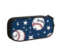 Astuccio vintage a forma di stella del baseball, per ragazzi e ragazze, grande astuccio per penne da scrivania, cancelleria, astuccio per scuola, ufficio, borsa per il trucco con cerniera, Nero