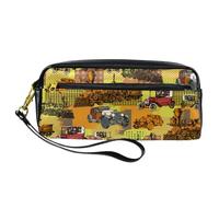 Astuccio vintage anni '90 con treno e auto, astuccio in pelle PU con cerniera, per ragazzi e ragazze, per scuola e ufficio