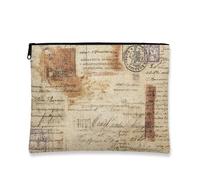 Astuccio vintage, borsa per trucco da donna, con stampa rustica, con stampa di cartoline, piccola borsa portatile in tela con cerniera, borsa da viaggio per articoli da toeletta, Beige, 7x9 Inch