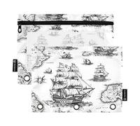 Astuccio vintage con mostro marino a forma di barca a vela per raccoglitori a 3 anelli, 2 astucci per matite con cerniera, finestra trasparente con cerniera, astuccio per matite per forniture per