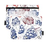 Astuccio vintage rosso blu uva bianco a 3 anelli con cerniera raccoglitore per matite astuccio portapenne floreale trasparente per ragazze scuola 24,9 x 18 cm, 2 confezioni