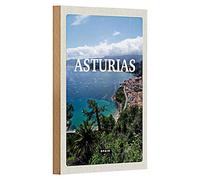 Asturias Targa in legno, decorazione vintage, paesaggio spagnolo, 12 cm x 18 cm