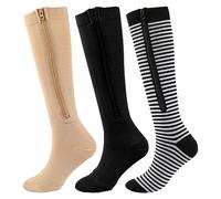 Asudaro Calze A Compressione Con Cerniera, 3 Paia Calze A Compressione 15-20 mmhg,Supporto Gamba Con Cerniera Ginocchio Aperto Unisex Calze Compressive Con Cerniera Medica Calze Elastiche Sportive