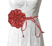 Asudaro Cintura da donna con fiori, cintura regolabile in pelle PU, cintura da damigella d'onore, cintura floreale sottile con grande fiore decorativo, accessorio per abito da ballo(), Rosso intenso,