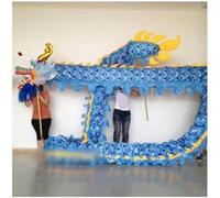 ASUIU Costume da danza del drago cinese in seta da 5,5 m for 6 giocatori - Testa tradizionale della danza del leone(Blue)