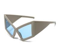 Asukohu 1. Trendy UV400 Occhiali da sole per feste in spiaggia e hiphop con visione shatter e design irregolare montatura occhiali da sole moda, Pellicola blu con cornice grigia, Taglia unica
