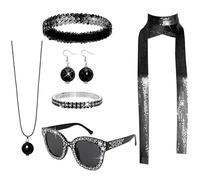 Asukohu 1950 1960 1970 80 Donne Discoteche Costume Set Lady Discos Accessori Orecchini Occhiali Da Sole Paillettes Fascia Neacklace Halloween Fancy Dress Costume