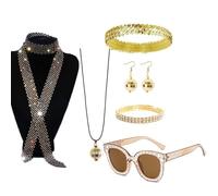 Asukohu 1950 1960 1970 80 Donne Discoteche Costume Set Lady Discos Accessori Orecchini Occhiali Da Sole Paillettes Fascia Neacklace Halloween Fancy Dress Costume