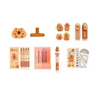 Asukohu 9 pezzi Cartone animato Studente Cancelleria con Grande Astuccio Evidenziatore Marcatore Righello Gomma Penna Gel Clip Adesivo Forniture scolastiche Set con accessori