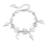Asukohu Braccialetto a forma di ali d'angelo, fatto a mano, con nodo ad arco e perle, regolabile, regalo per donne e ragazze