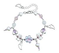 Asukohu Braccialetto a forma di ali d'angelo, fatto a mano, con nodo ad arco e perle, regolabile, regalo per donne e ragazze