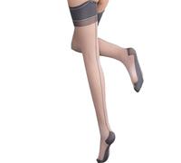 Asukohu Calze da donna a contrasto con tacco cubano cucitura posteriore cucitura posteriore calze alte velate calze calze autoreggenti calze autoreggenti, Grigio bordo grigio, Taglia unica
