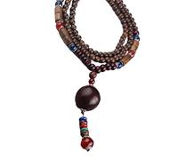 Asukohu Collana con perline in legno fatta a mano, collana lunga e delicata unisex