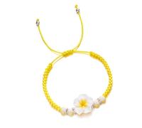 Asukohu Collana da polso con ciondolo a forma di fiore colorato, realizzata a mano, regolabile, in corda intrecciata, ispirata alle hawaiane, Misura unica, come descritto