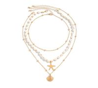 Asukohu Conchiglia Stelle Marine Perle Collana Set Regolabile Tazze Clavicola Catena Da Spiaggia Accessori Gioielli Per Le Donne Strato Collana, misura unica, come descritto, come descritto
