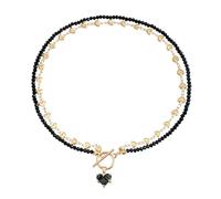 Asukohu Elegante ciondolo a forma di cuore con zircone su una misteriosa catena nera, ideale per gli appassionati di gioielli, abiti eleganti, gioielli da donna alla moda, Misura unica, come descritto