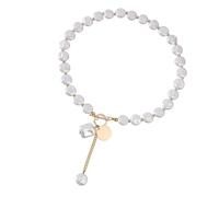 Asukohu Elegante collana a strato singolo per le donne con perle sintetiche europee e disegni geometrici in lega per raduni collana a vento freddo, Misura unica, come descritto, come descritto