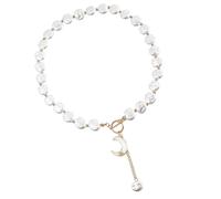 Asukohu Elegante collana a strato singolo per le donne con perle sintetiche europee e disegni geometrici in lega per raduni collana a vento freddo, Misura unica, come descritto, come descritto